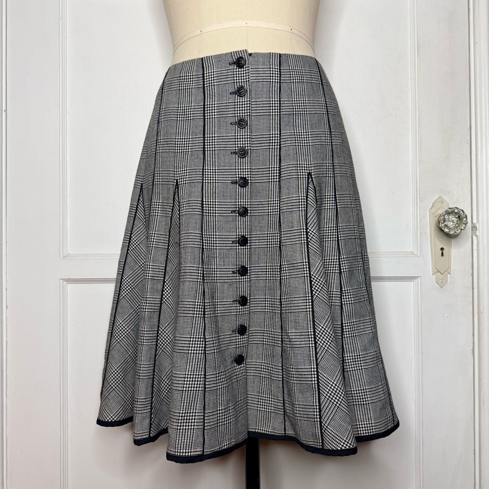 Carlisle Gray Plaid Midi Skirt with Front Buttons